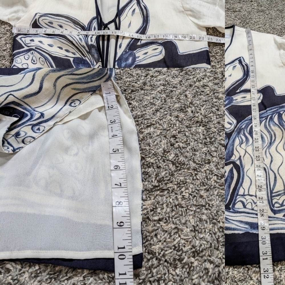 Vintage Dorothy Schoelen Platinum white blue tan tie closure cardigan jacket L - Picture 11 of 12